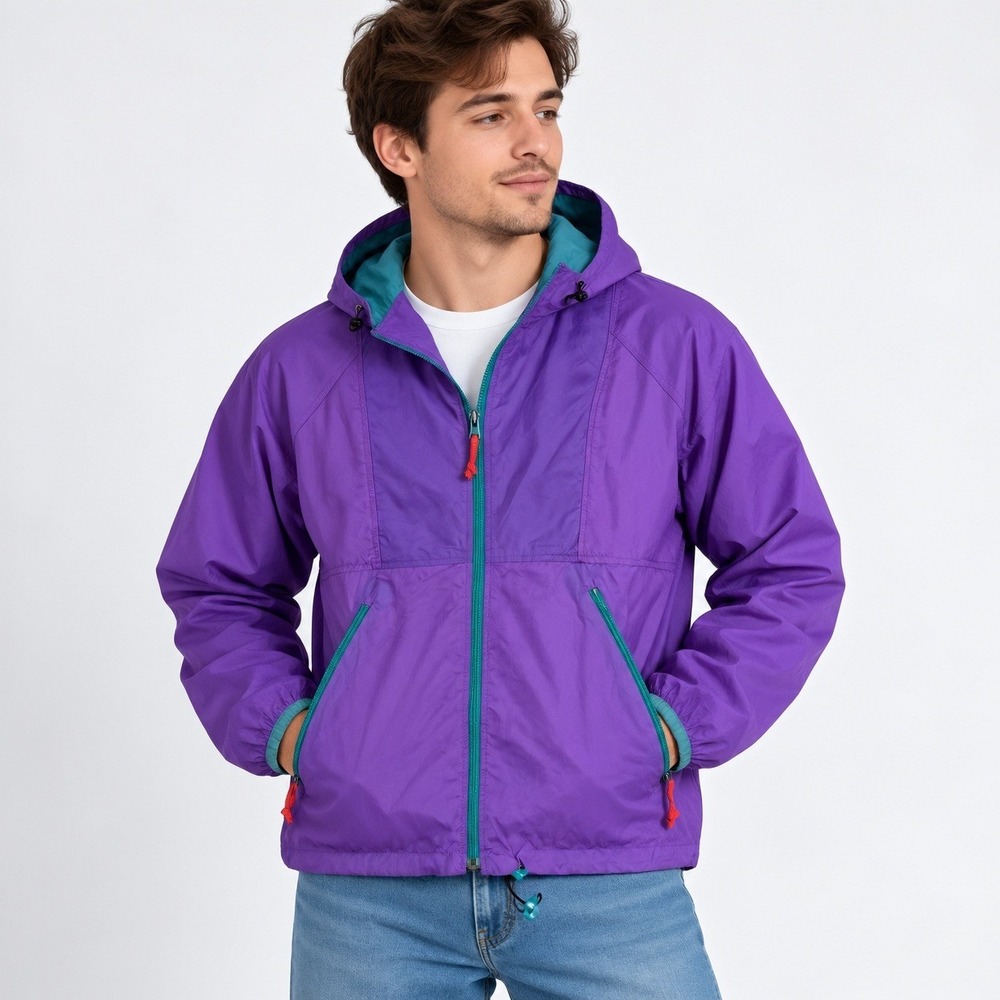 Sierra Designs Windbreaker Men Small Purple Vintage Hooded Full Zip Nylon